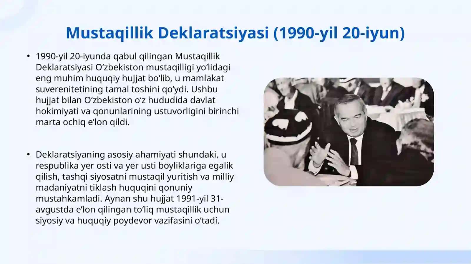 Oʻzbekiston Respublikasi tashkil topishi va uning tarixiy ahamiyati. Oʻzbekistonning oʻziga xos istiqlol va taraqqiyot yoʻli 3