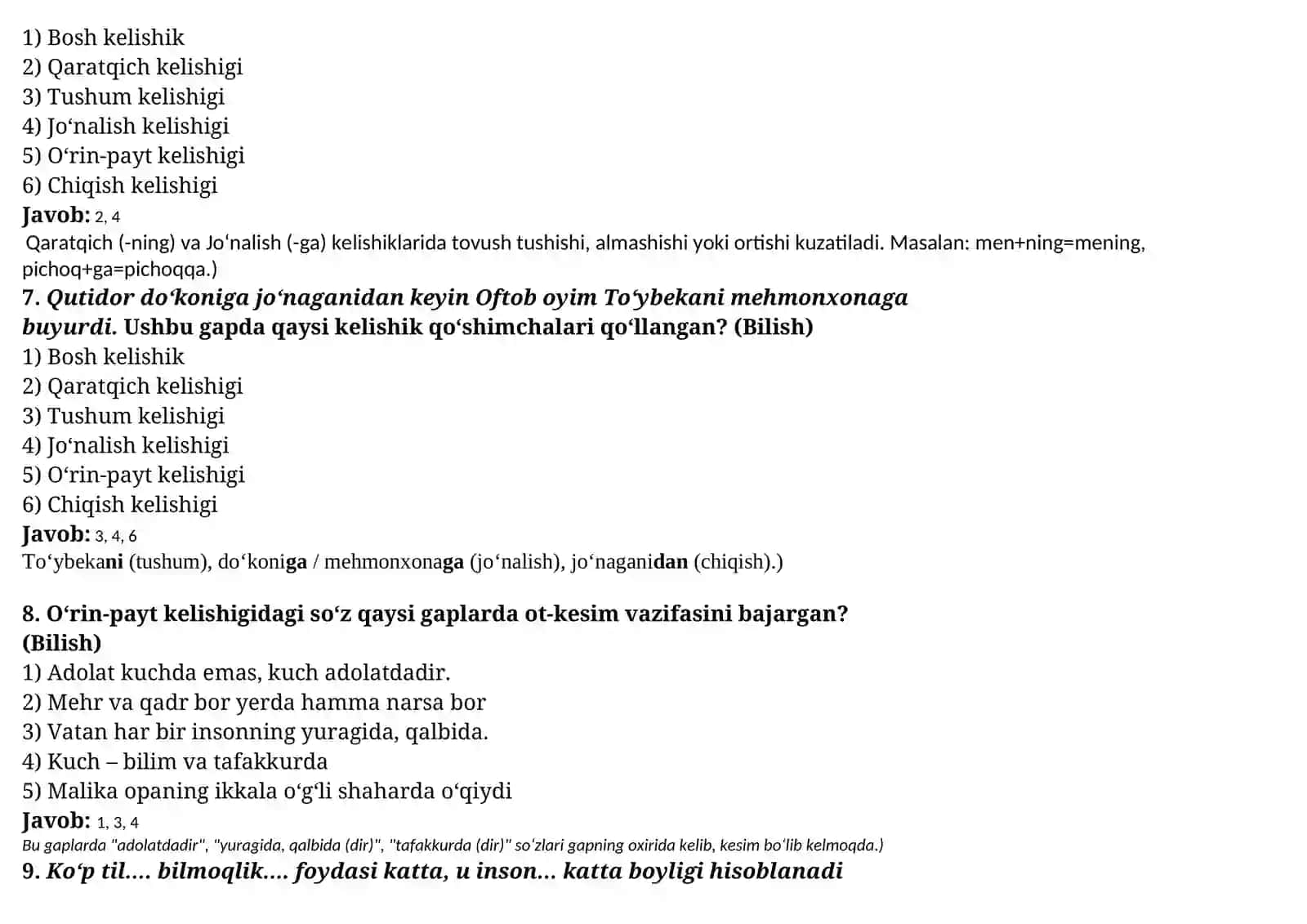 O’ZBEK TILI 11-SINF IMTIXON JAVOBLARI 3