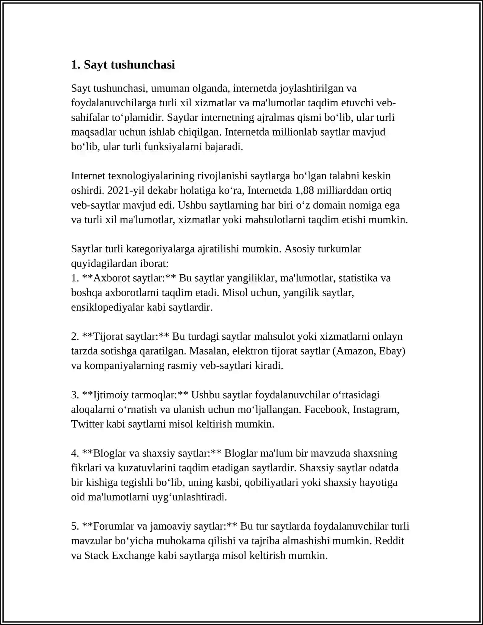 SAYT TUSHUNCHASI. VEB-SAHIFALAR YARATISH VA UNI TAHRIRLASH 3