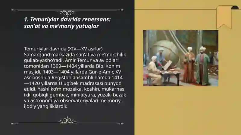 Oʻzbekiston tarixida renessans: asosiy bosqichlari va rivojlanish omillari 3