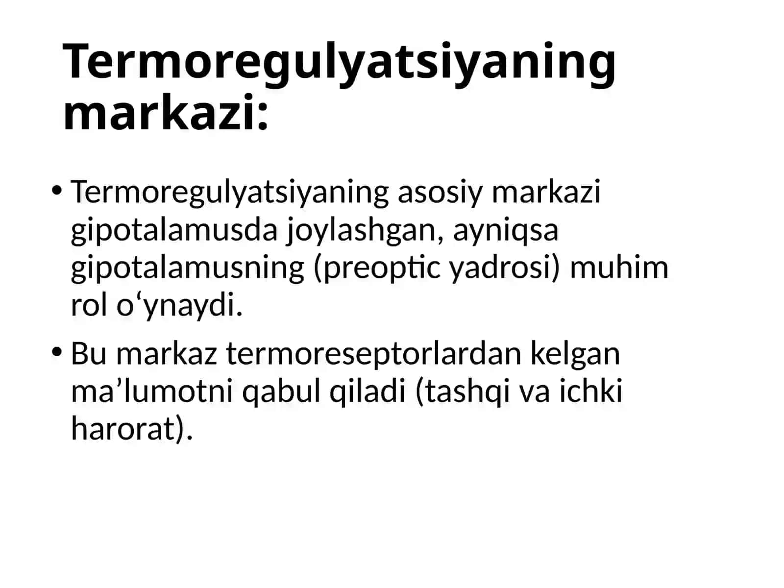 Termoregulatsiya va ishtaxaning boshqarilishi 3