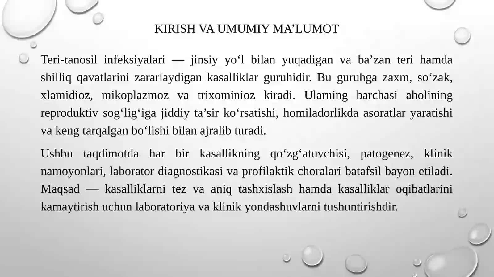 Teri-tanosil infeksiyalari: zaxm, soʻzak, xlamidioz, mikoplazmoz, trixominioz qoʻzgʻatuvchilarining tavsifi va tashxisi 3