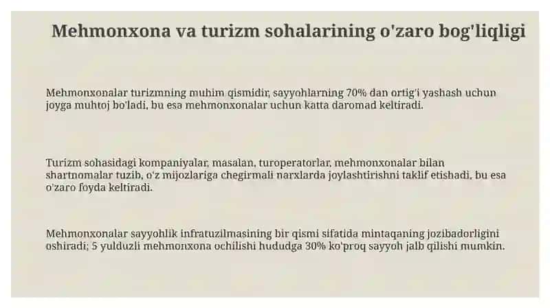 OʻZBEKISTON RESPUBLIKASI OLIY TA’LIM, FAN VA INNOVATSIYALAR VAZIRLIGI Turizm va mehmondoʻstlik 24.2-guruh 2-kurs 3