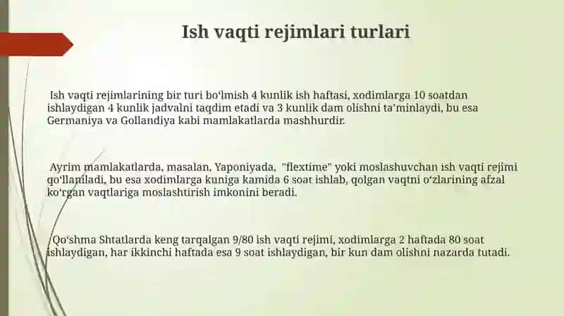 Ish vaqti rejimi va uni hisobga olish 3