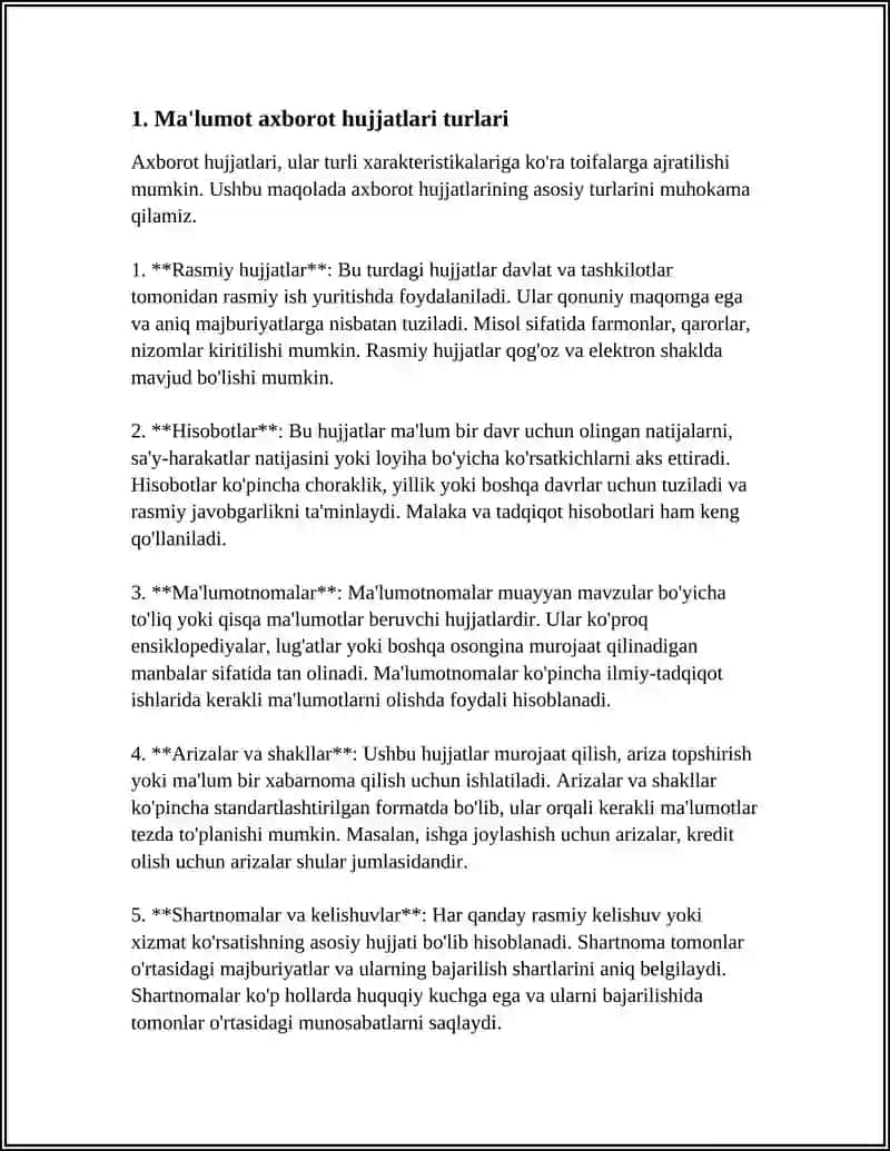 REFERAT Mavzu: MA'LUMOT AXBOROT HUJJAT TURLARI VA XUSUSIYATLARI, ARIZA, BAYONNOMA 3