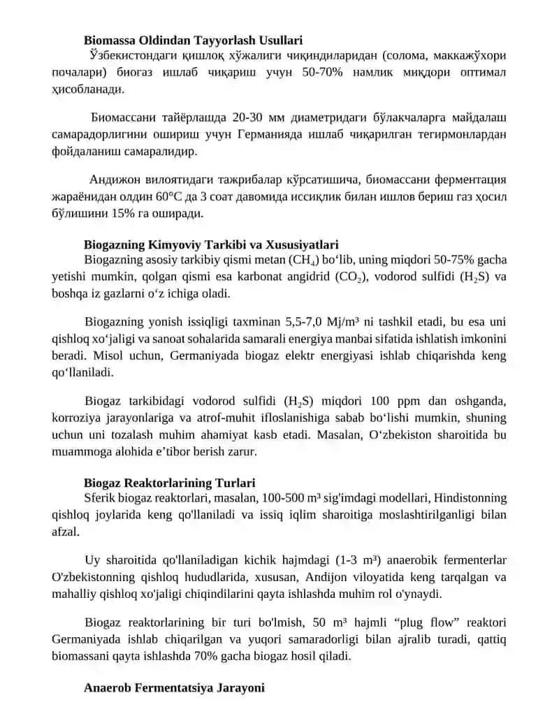 Biomassadan (Chiqindilardan) biogaz olish biotexnologiyasi 3