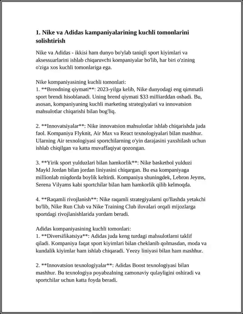 NIKE VA ADIDAS KAMPANIYALARINI SWOT TAHLILI 3