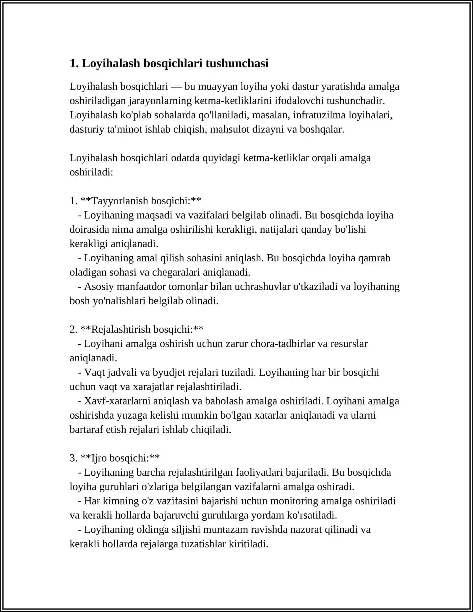 LOYIHALASH BOSQICHLARI VA ULARNING TARKIBI 3