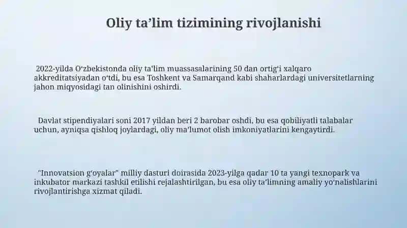 Mustaqil Oʻzbekistonda ta'lim sohasida amalga oshirilgan islohotlar 3
