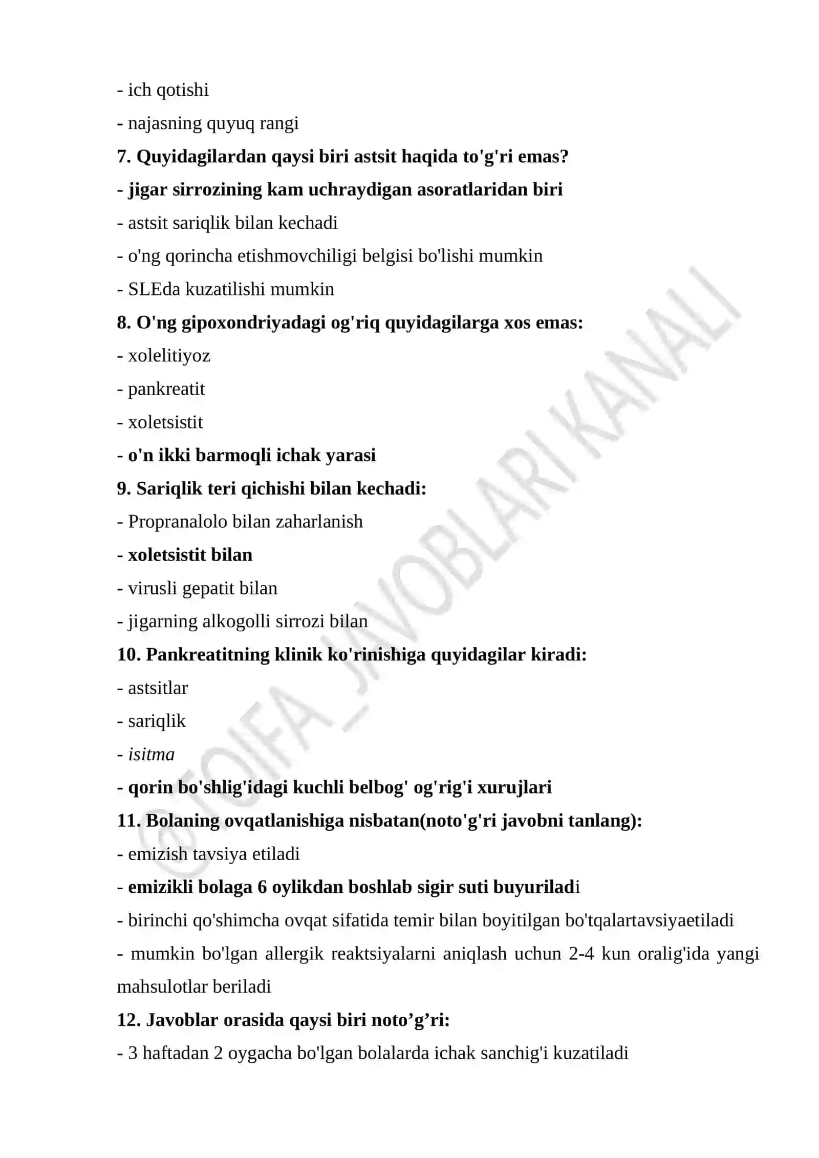 Uash (vrach)larning toifa olish uchun 800 savol javoblari bilan qo'llanma 3