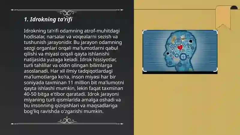 Idrok haqida umumiy tushuncha idrokning turlari va uning buzilishi 3