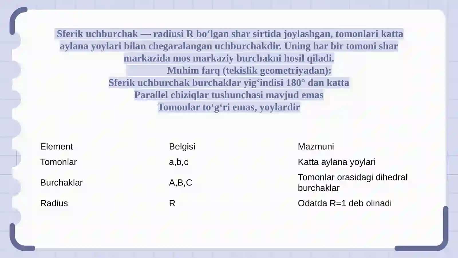 Sferik uchburchak va uning xususiyatlari 3