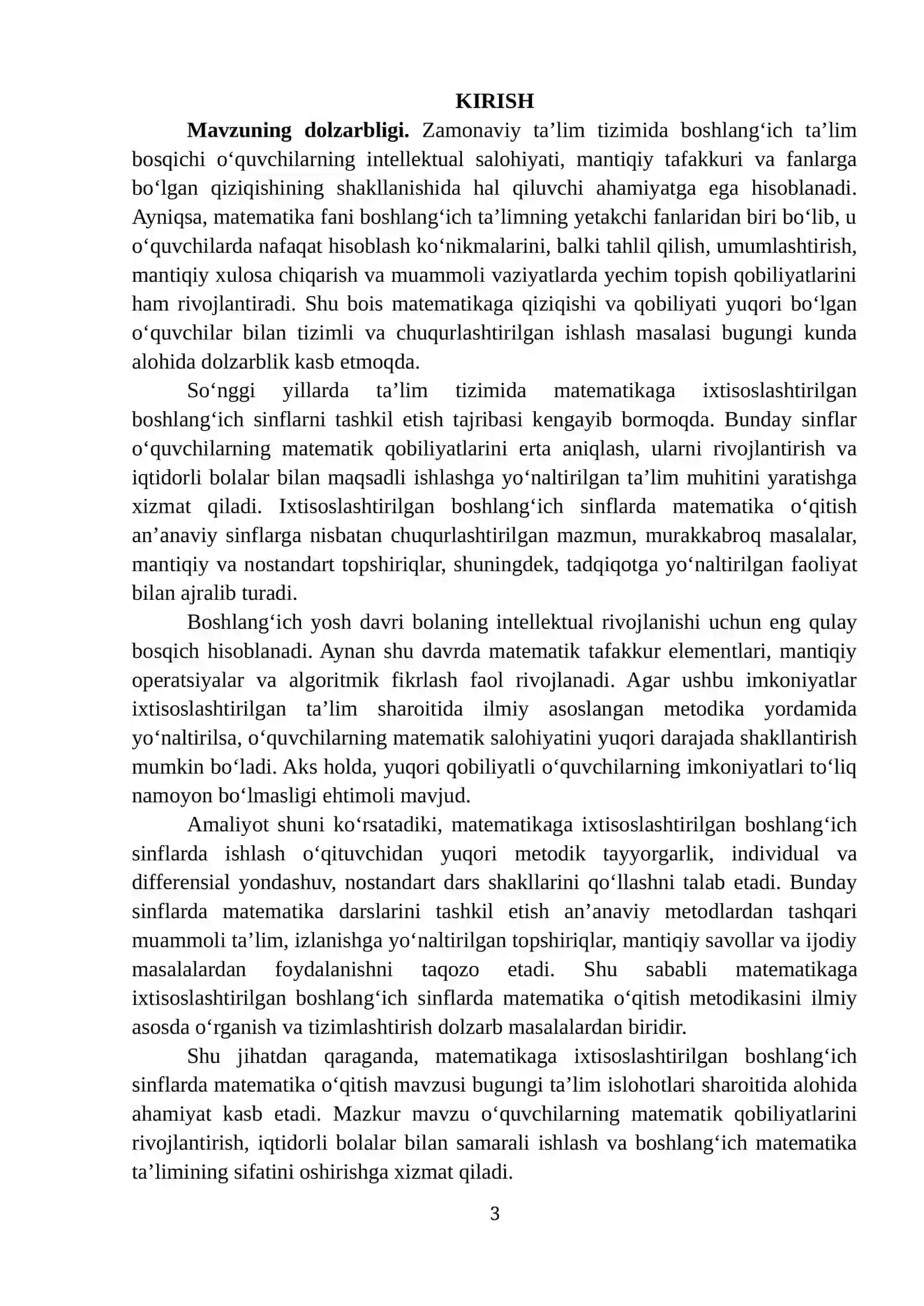 MATEMATIKAGA IXTISOSLASHTIRILGAN BOSHLANG‘ICH SINFLARDA MATEMATIKA O‘QITISH METODIKASI 3