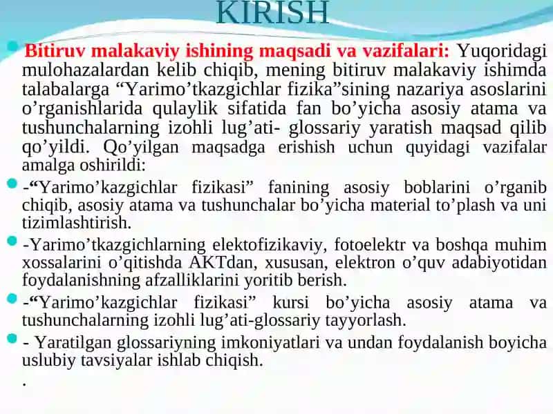 YARIMO’TKAZGICHLAR FIZIKASIDAN GLOSSARI YARATISH 3