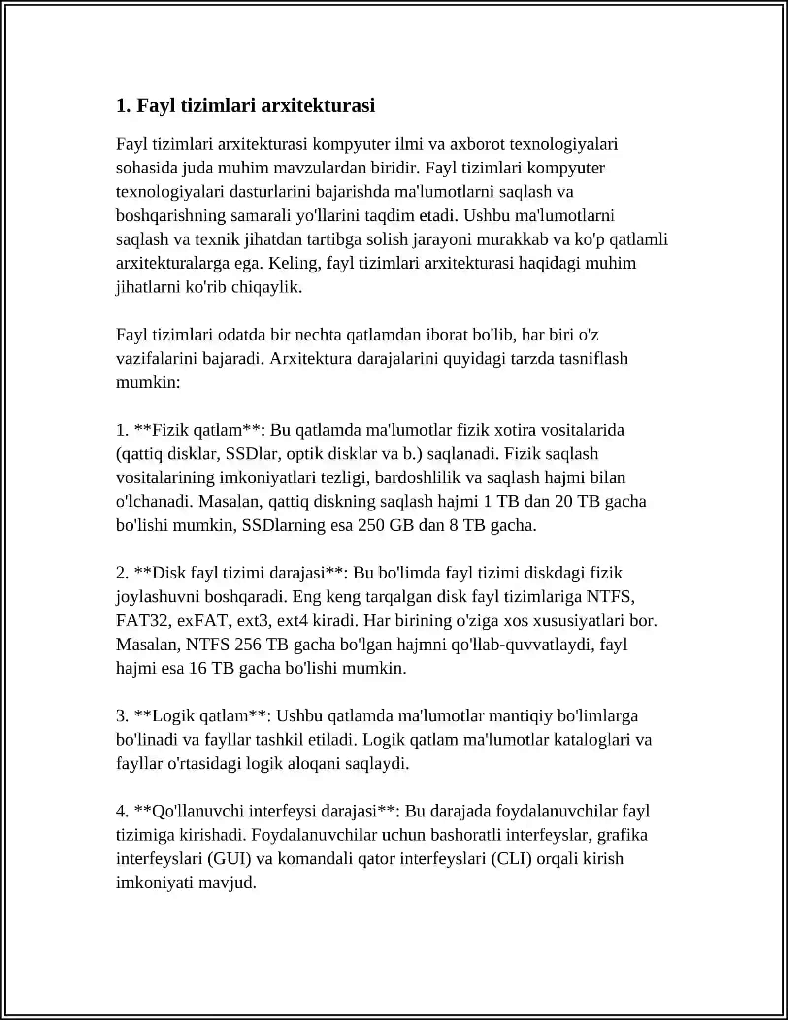 MUSTAQIL ISH Mavzu: OPERATSION TIZIMLARDA FAYL TIZIMLARI VA FAYLLARNI BOSHQARISH 3