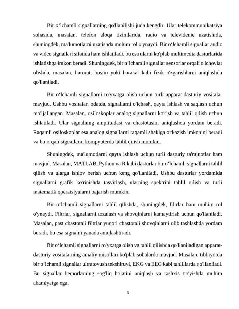 Bir oʻlchamli signallarni roʻyxatga oluvchi apparat-dasturiy vositalar 3