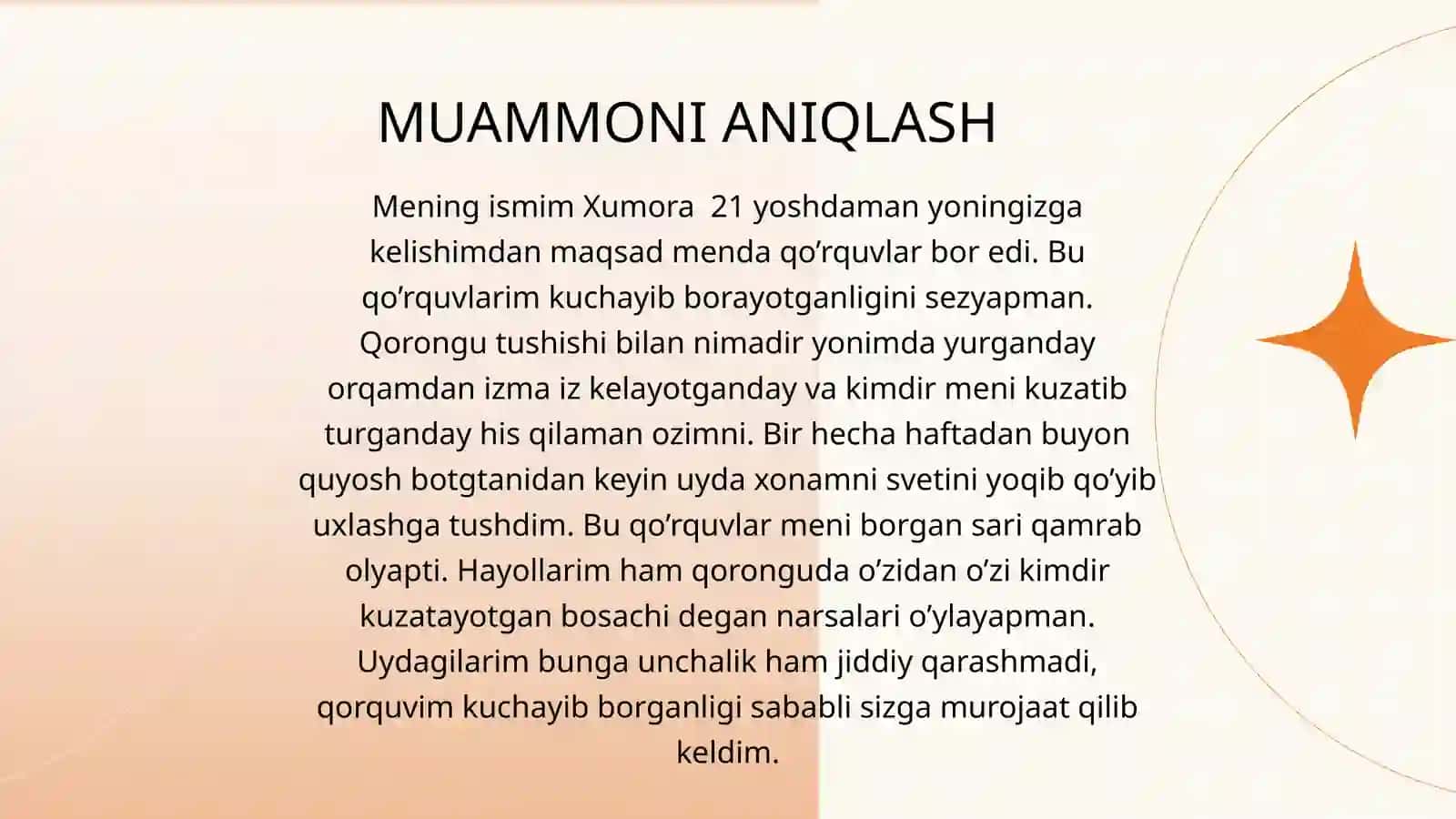Fobiya va qo'rquv xolati DAGI SHAXS BILAN KONSULTATSIYA 3