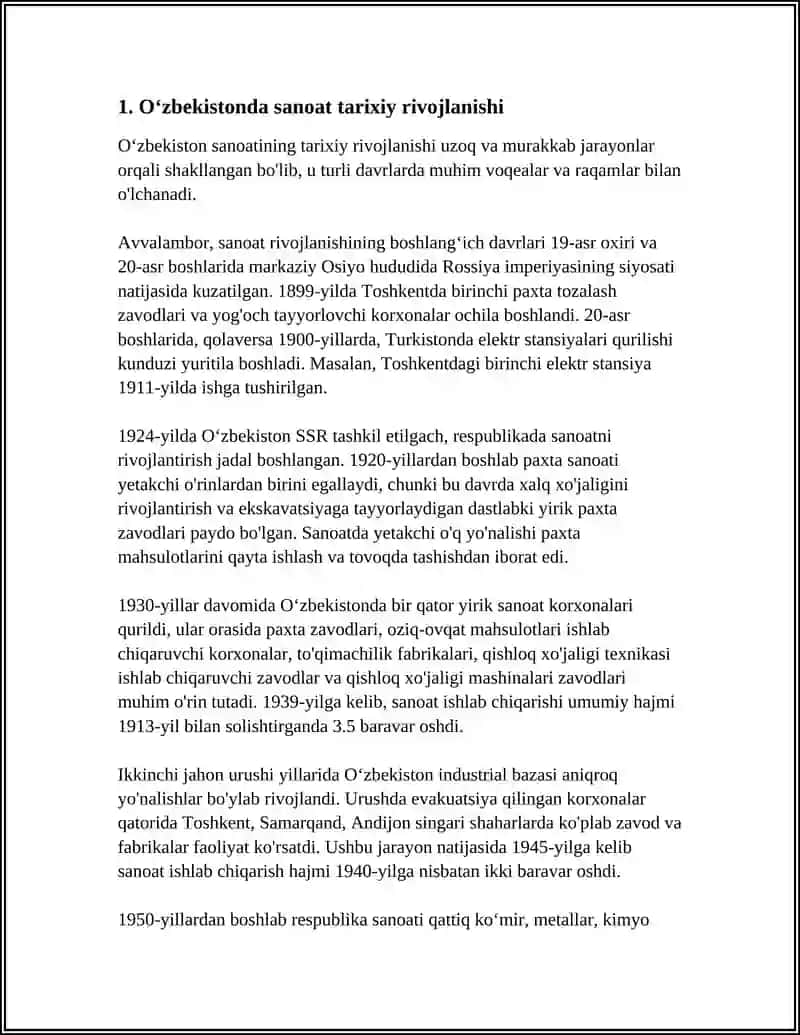 MUSTAQIL ISH Mavzu: OʻZBEKISTONDA SANOATNI RIVOJLANISHI 3
