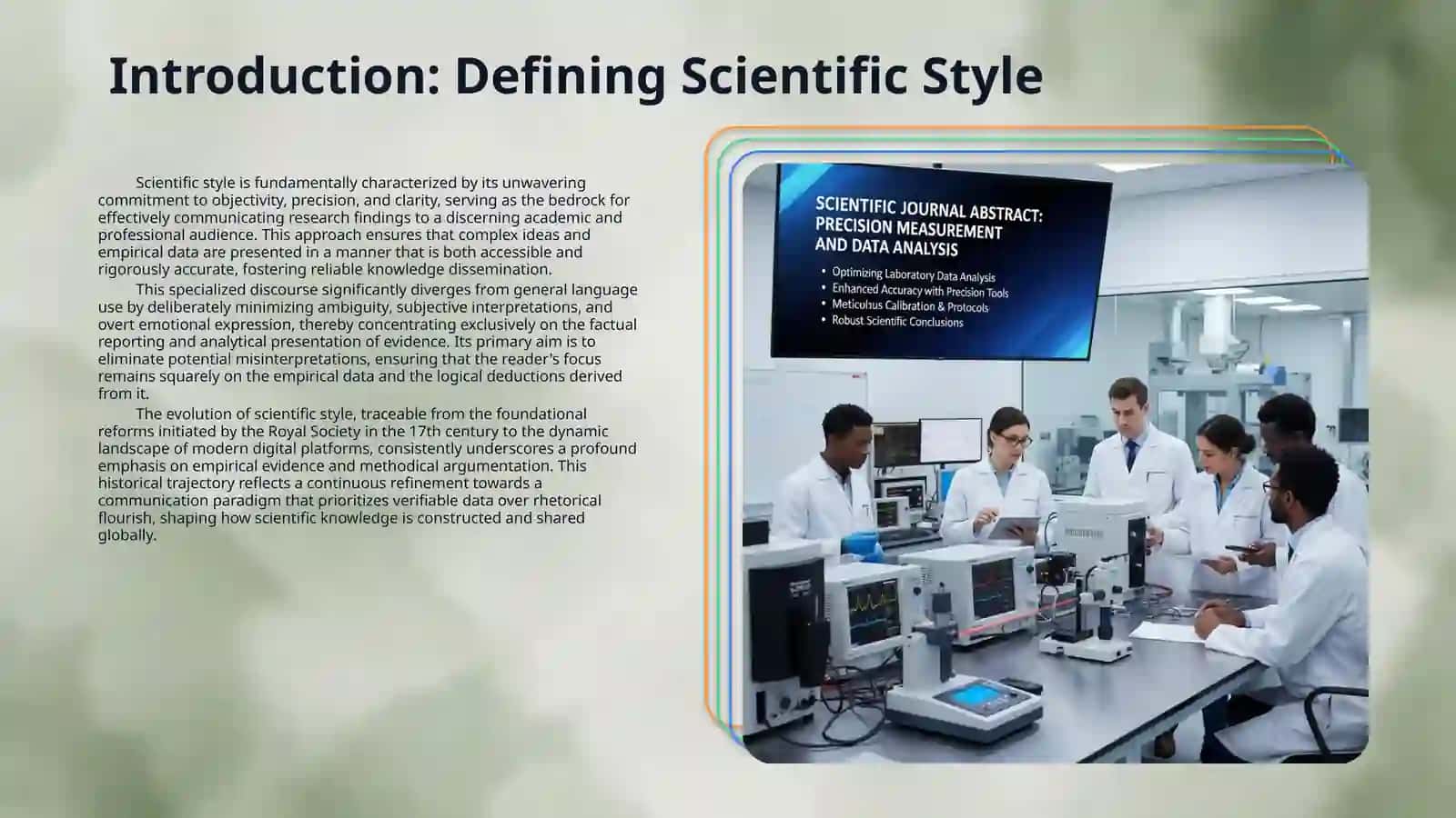 Highlight the importance of scintific Style Linguistic Features and Functions in a short presentation 3