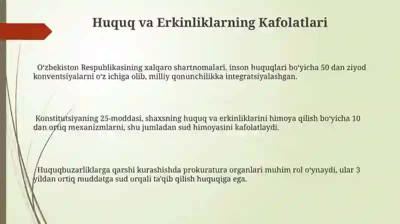 Huquq va Erkinliklarning Kafolatlari 3