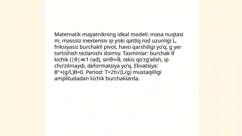 Matematik mayatnik yordamida erkin tushish tezlanishini aniqlash 3