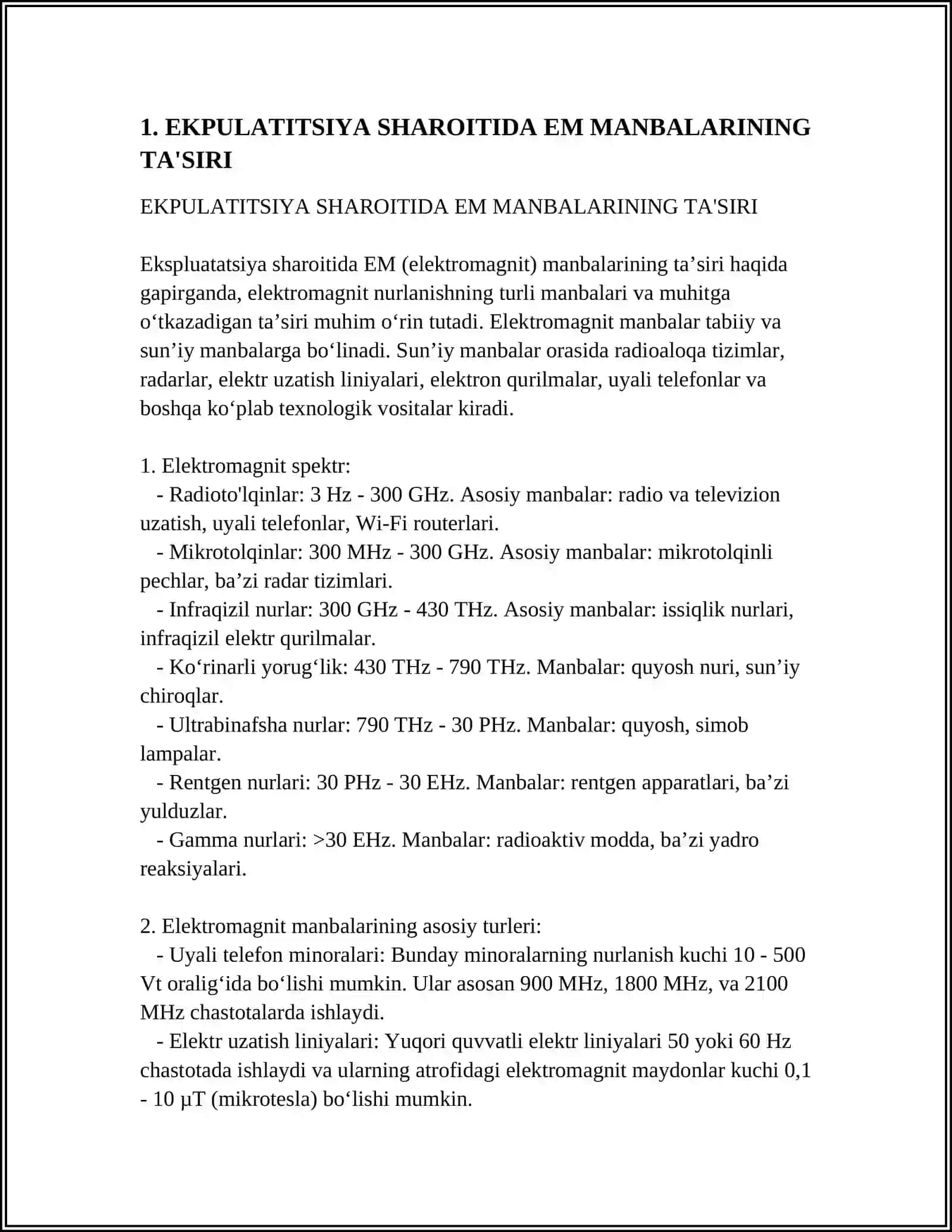 EKPULATITSIYA SHAROITIDA EM MANBALARINI XAFVLI TA’SIR ETUVCHI XUDUDI 3