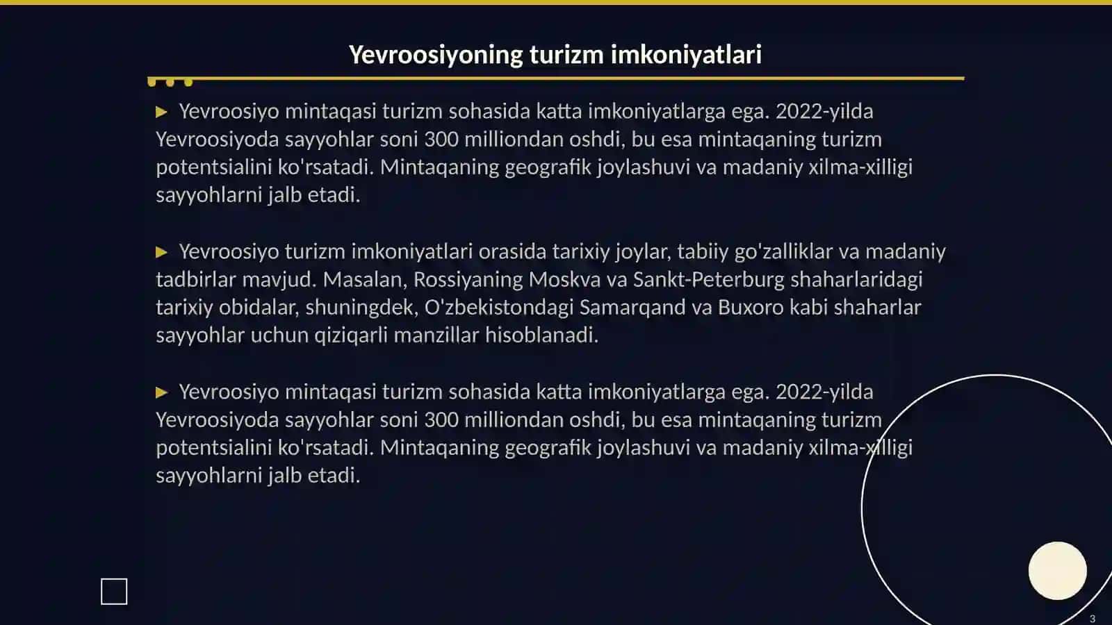 Turizim gegrafiyasi fanidan. Yevroosiyo 3