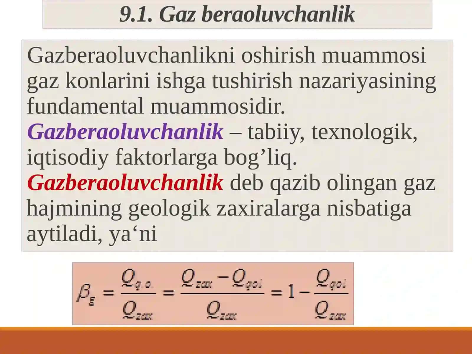 Gaz konlarini ishlatganda  gaz  va gaz-komponent beraolishlik koeffiTsiYenti 3