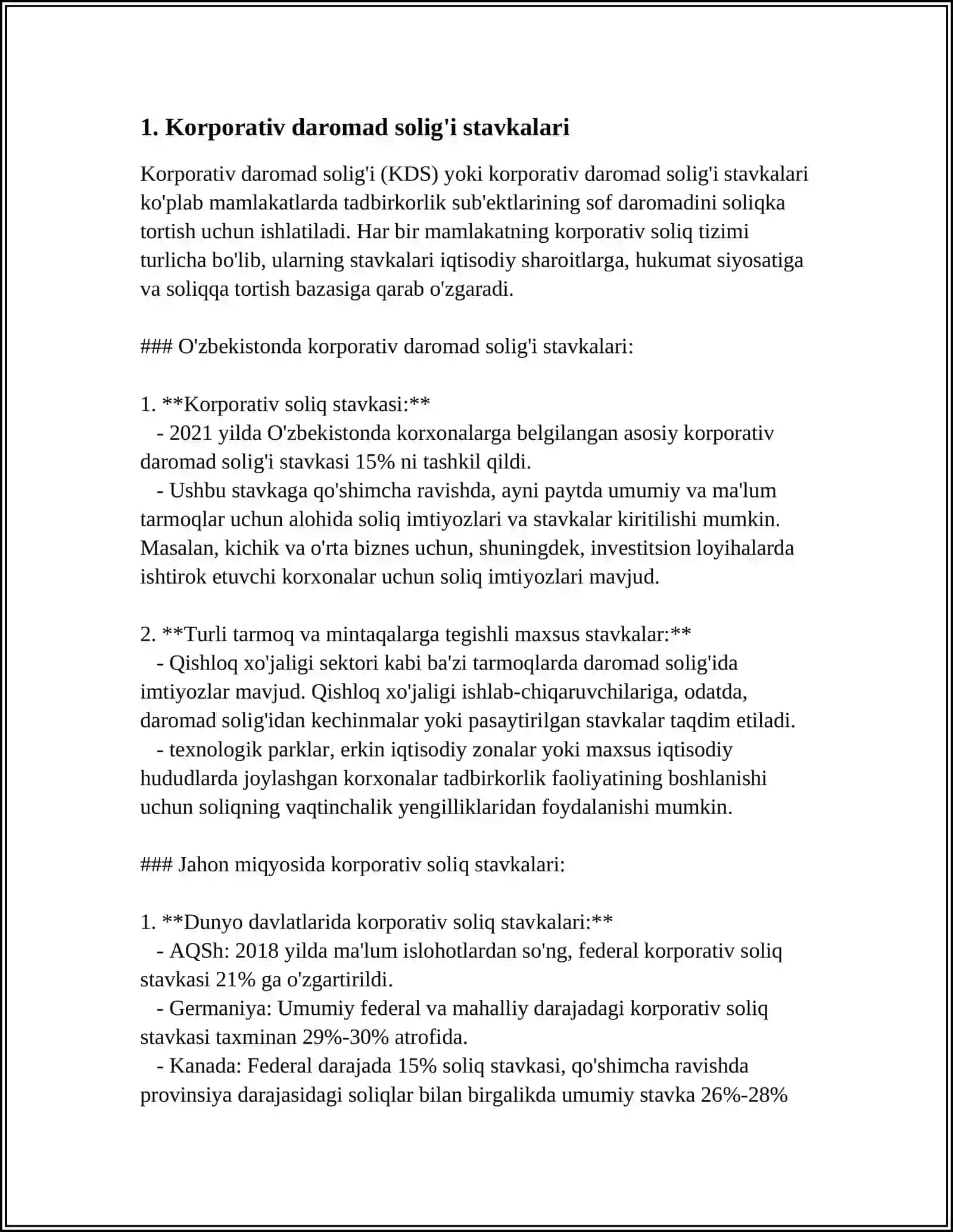YURIDIK SHAXSLAR UCHUN SOLIQ STAVKALARI VA IMTIYOZLARI 3