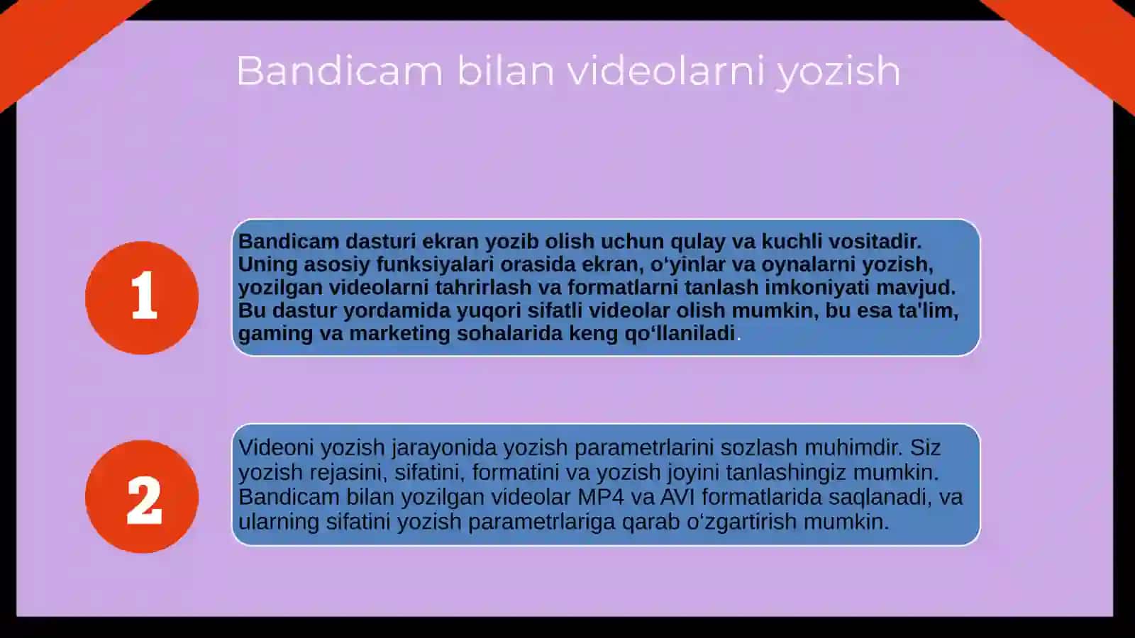 Bandicam dasturi videomateriallarni tahrirlash 3