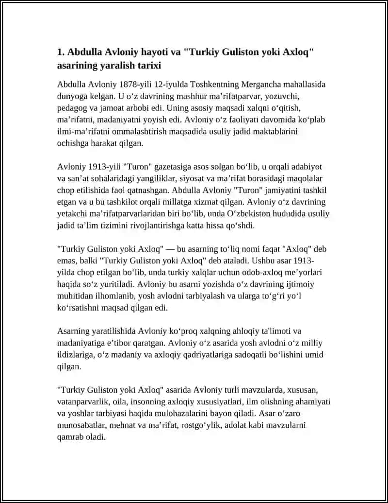 ABDULLA AVLONIY"TURKIY GULISTON YOXUD AXLOQ"ASARI 3