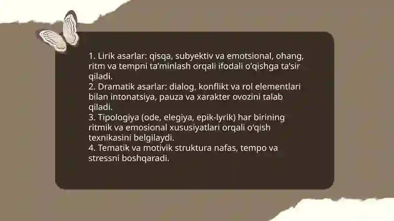 Lirik va dramatik turdagi asarlarni ifodali o'qish 3