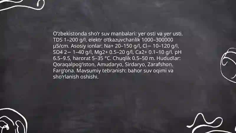 Oʻzbekistonda shoʻr suv manbalarining tahlili va kimyoviy-hidrologik xarakteristikasi 3