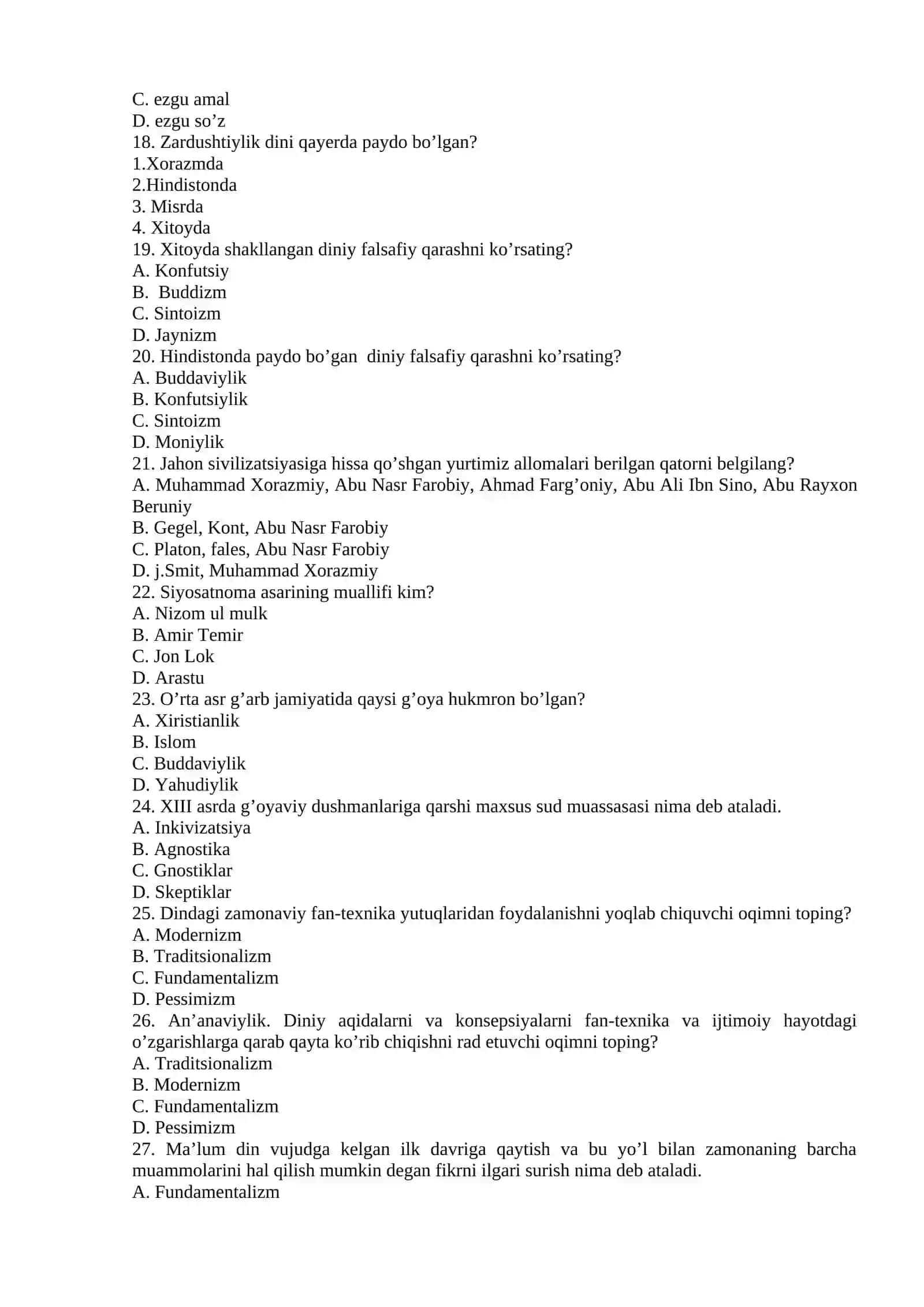FAN YUZASIDAN TESTLAR 3