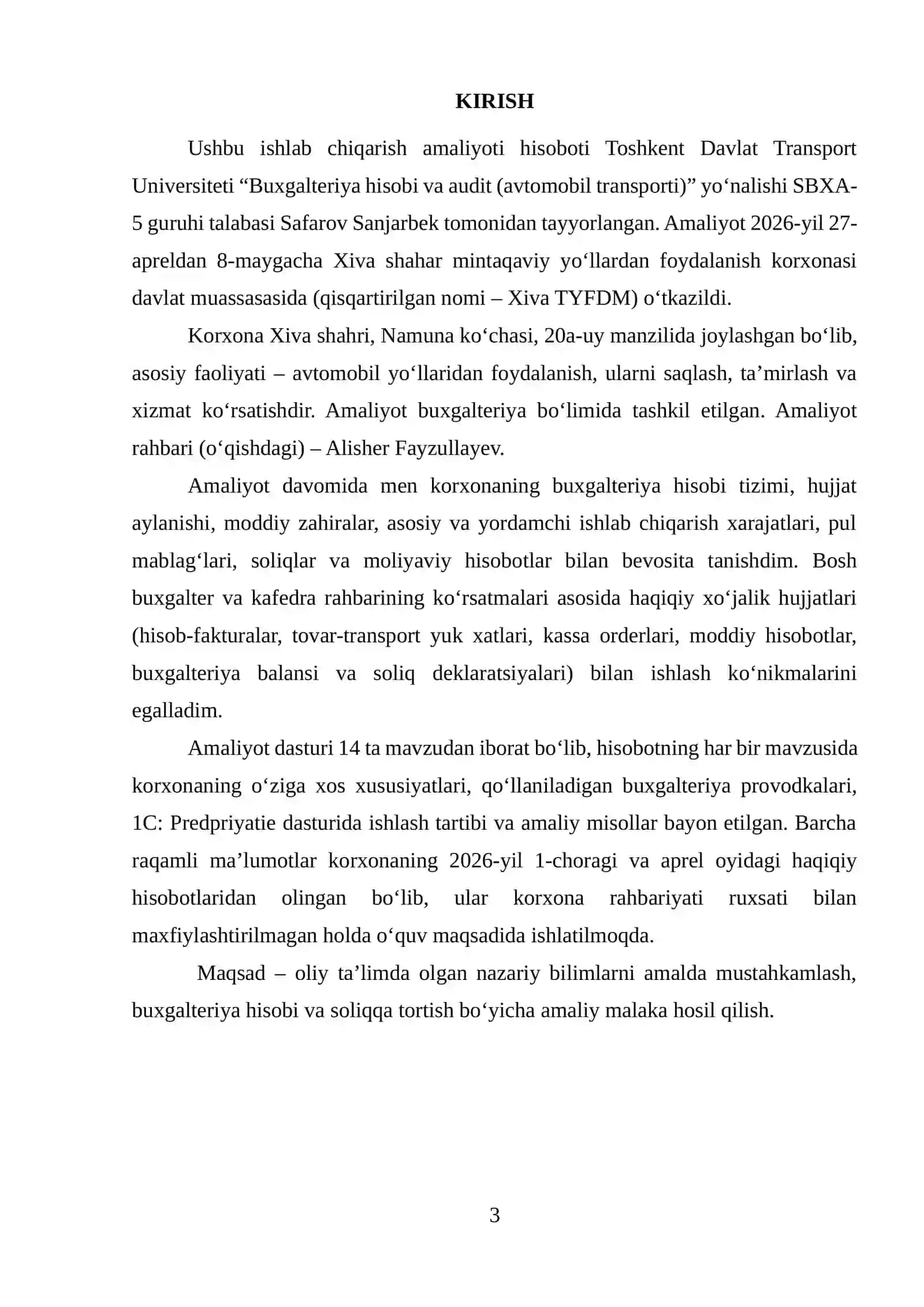 “Xiva shahar mintaqaviy yoʻllardan foydalanish korxonasi davlat muassasasi” 3