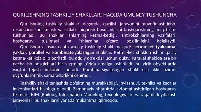 Qurilishning tashkiliy shakllari 3