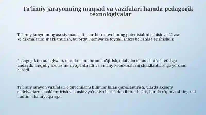 Ta'limiy jarayonning maqsad va vazifalari hamda pedagogik texnologiyalar 3