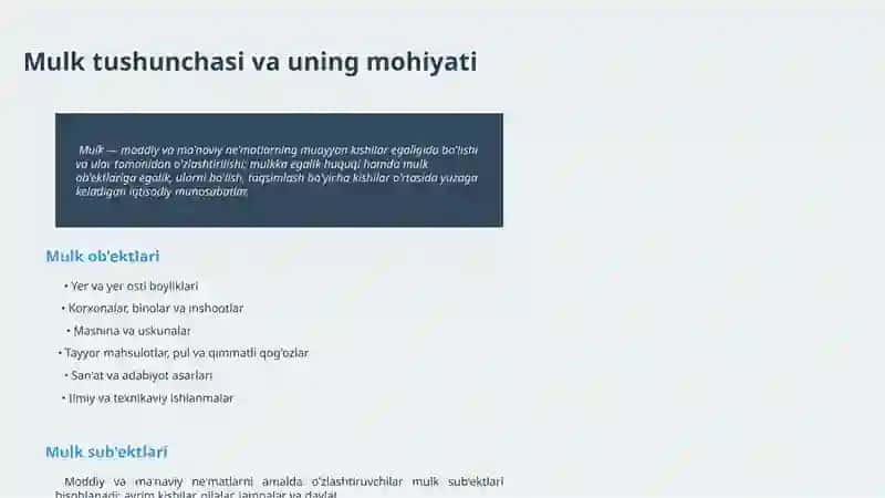 Mulkchilik munosabatlari va ijtimoiy soha mavzusidagi slayd 3