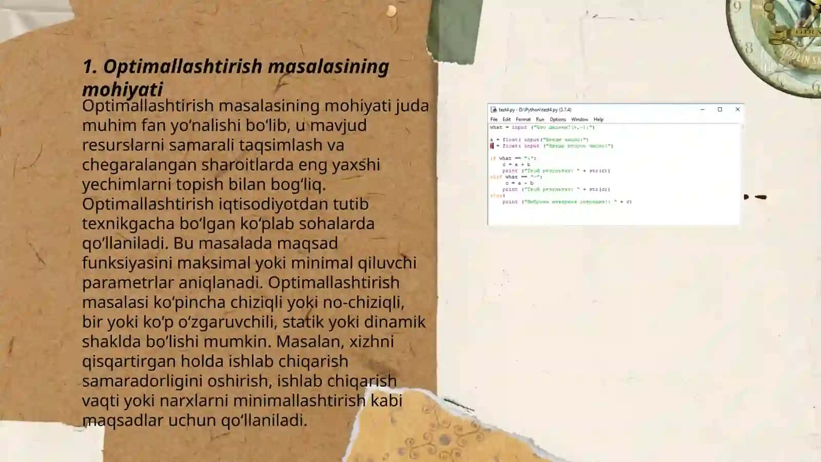 Optimallashtirish masalasining matematik tavsifi va uni Ms Excel dasturida yechish 3