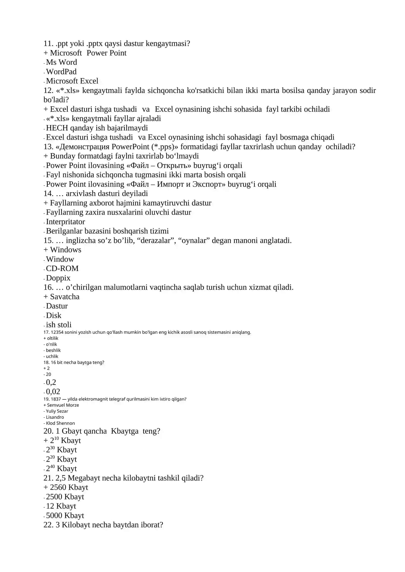 AMALIY INFORMATIKA fanidan yakuniy test savollari (1-kurs) 3