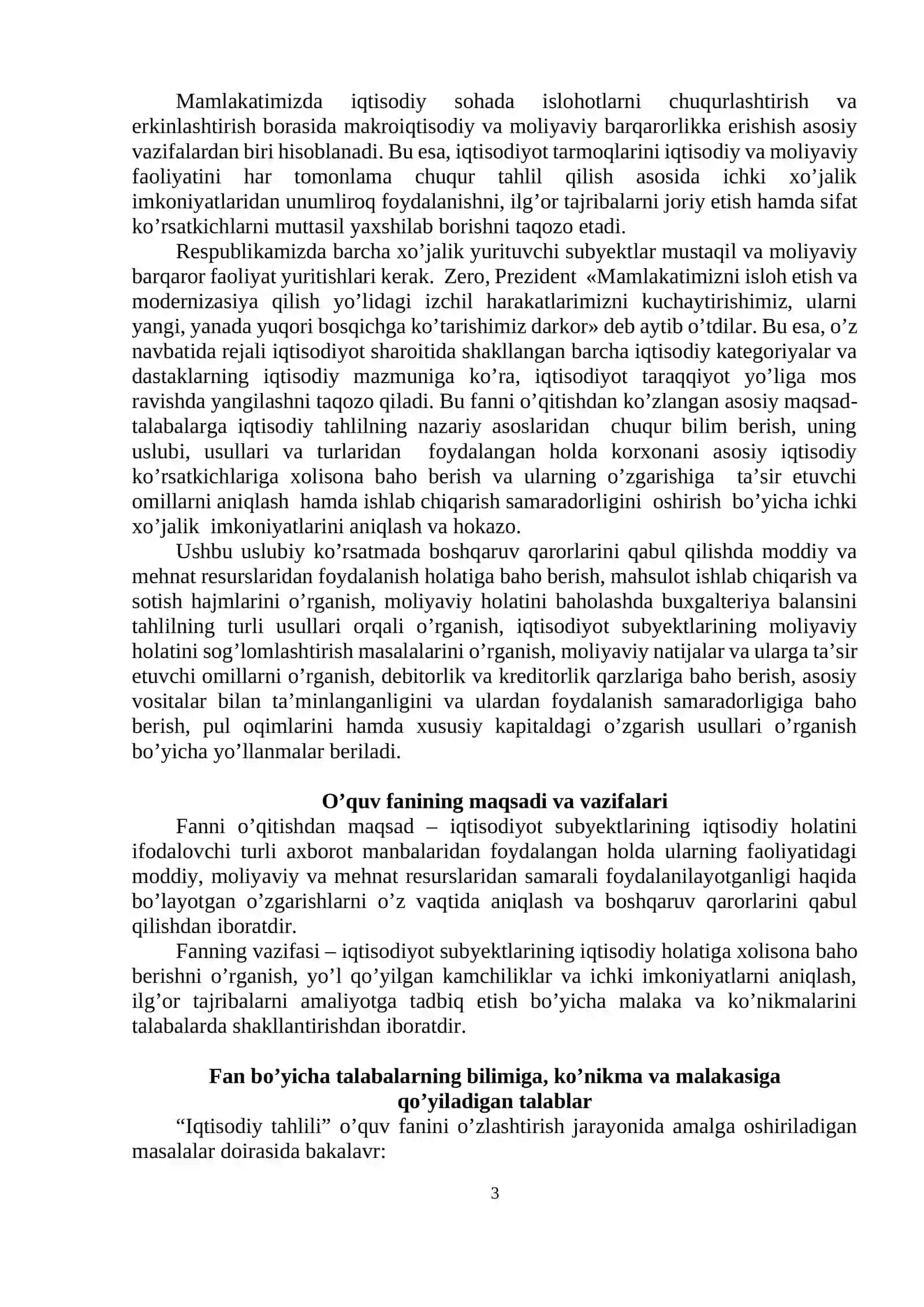 IQTISODIY TAHLIL FANIDAN NAZORAT ISHLARINI bajarish bo`yicha USLUBIY KO’RSATMA 3