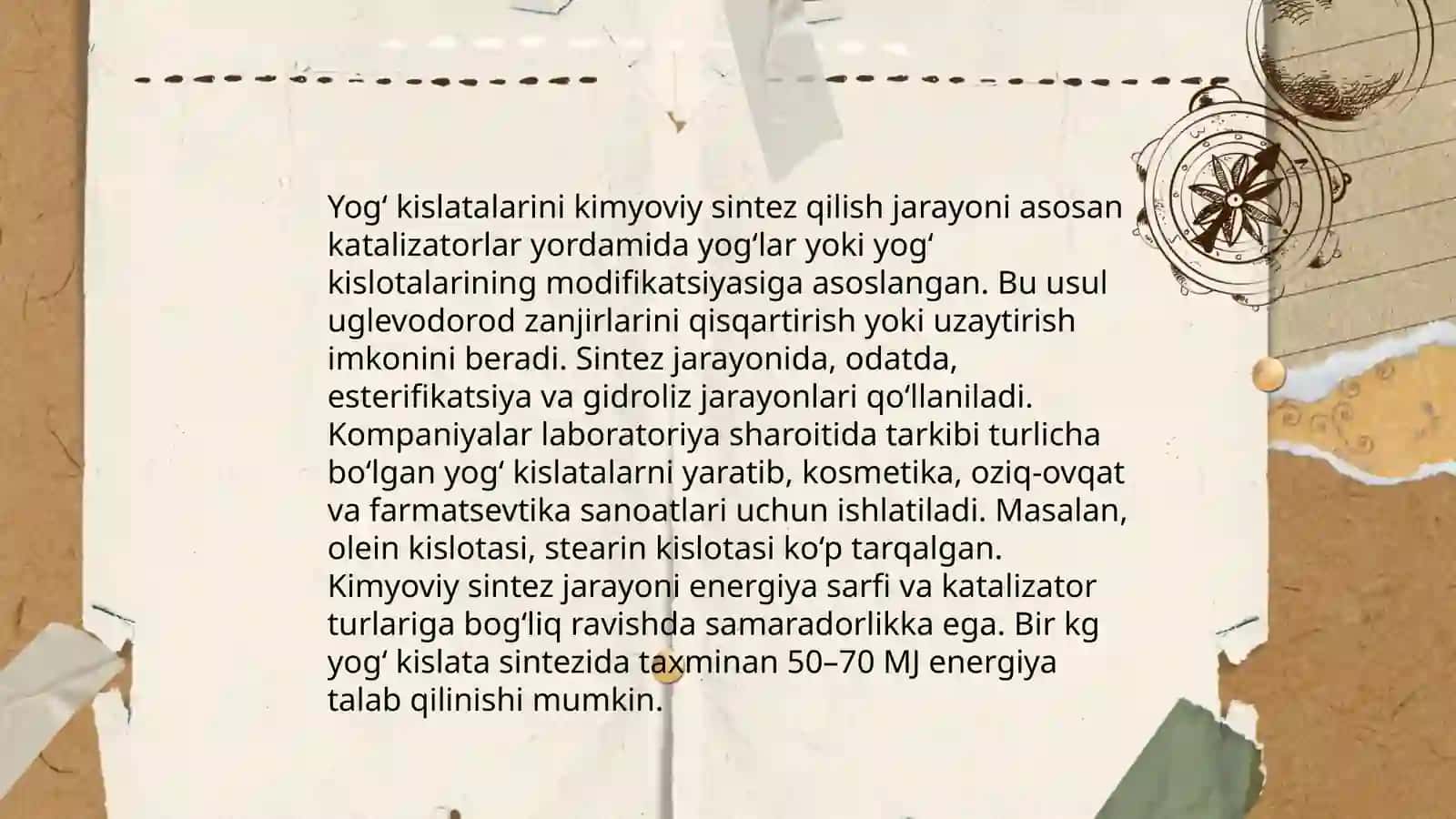 Yogʻ kislatalarini sanoat miqyosida sintez qilish 3