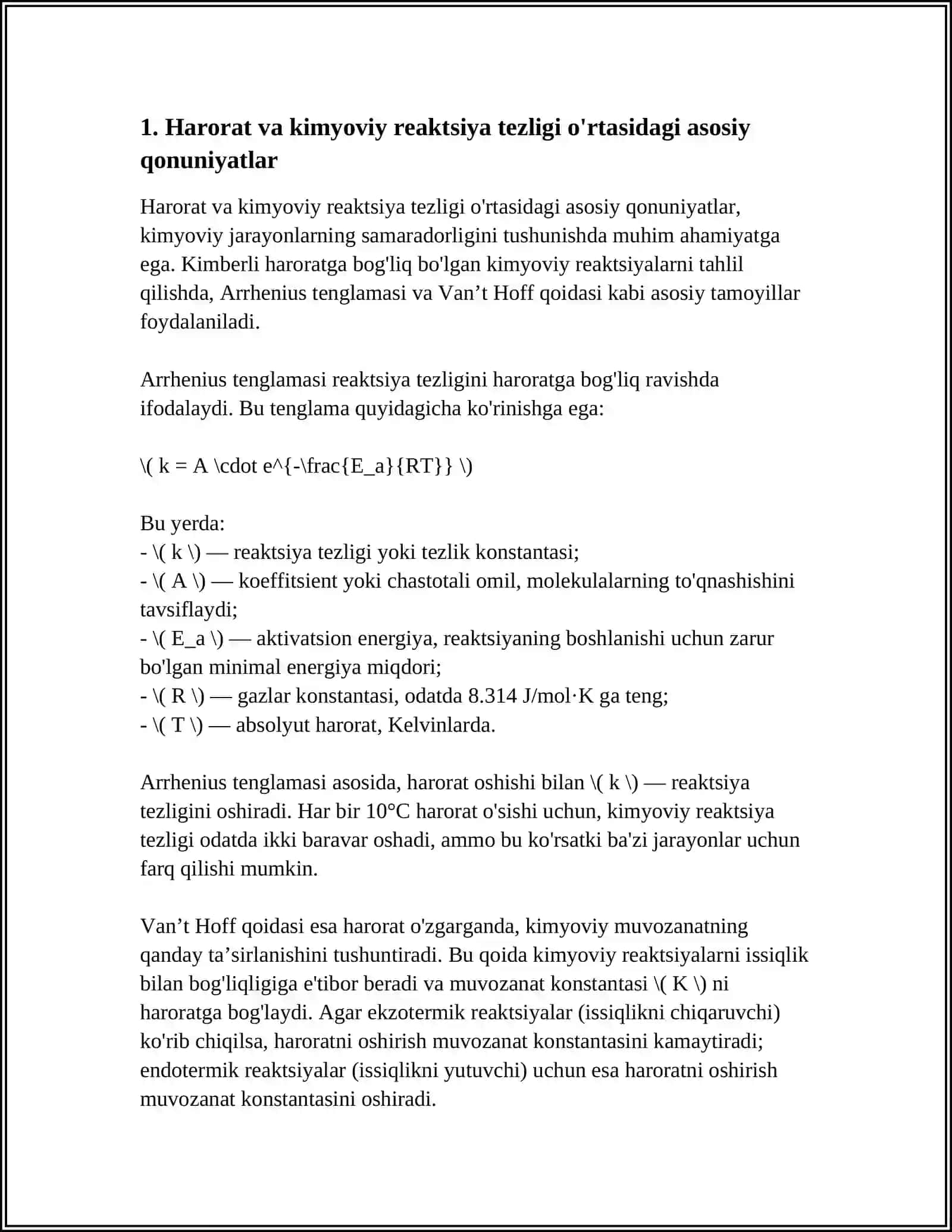 KIMYOVIY JARAYONLAR TEZLIGIGA HARORATNING TA'SIRI 3