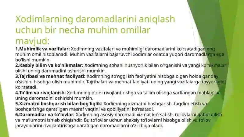 Xodimlarning daromadlari 3