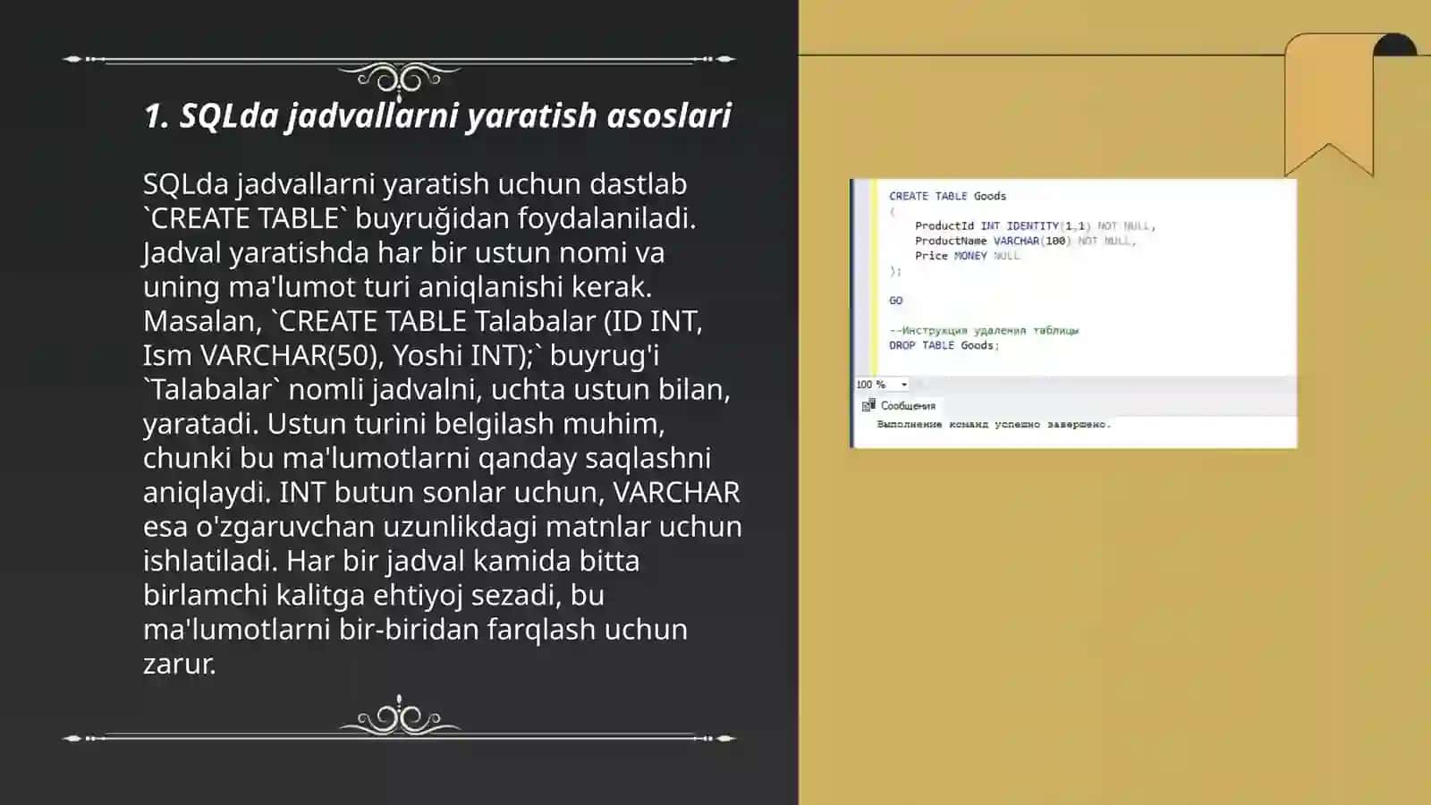 SQLda jadvallarni yaratish asoslari 3