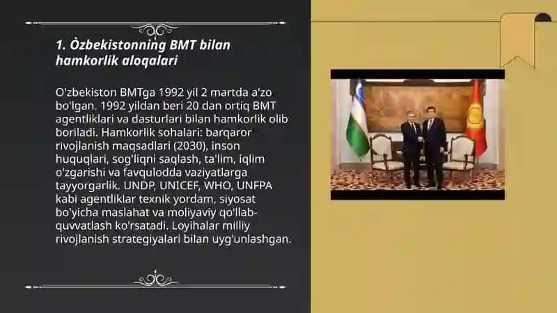 Òzbekistonning xalqaro tashkilotlar bilan hamkorlik aloqalari 3