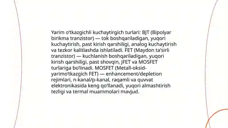 Yarim oʻtkazgichli kuchaytirgichlar 3