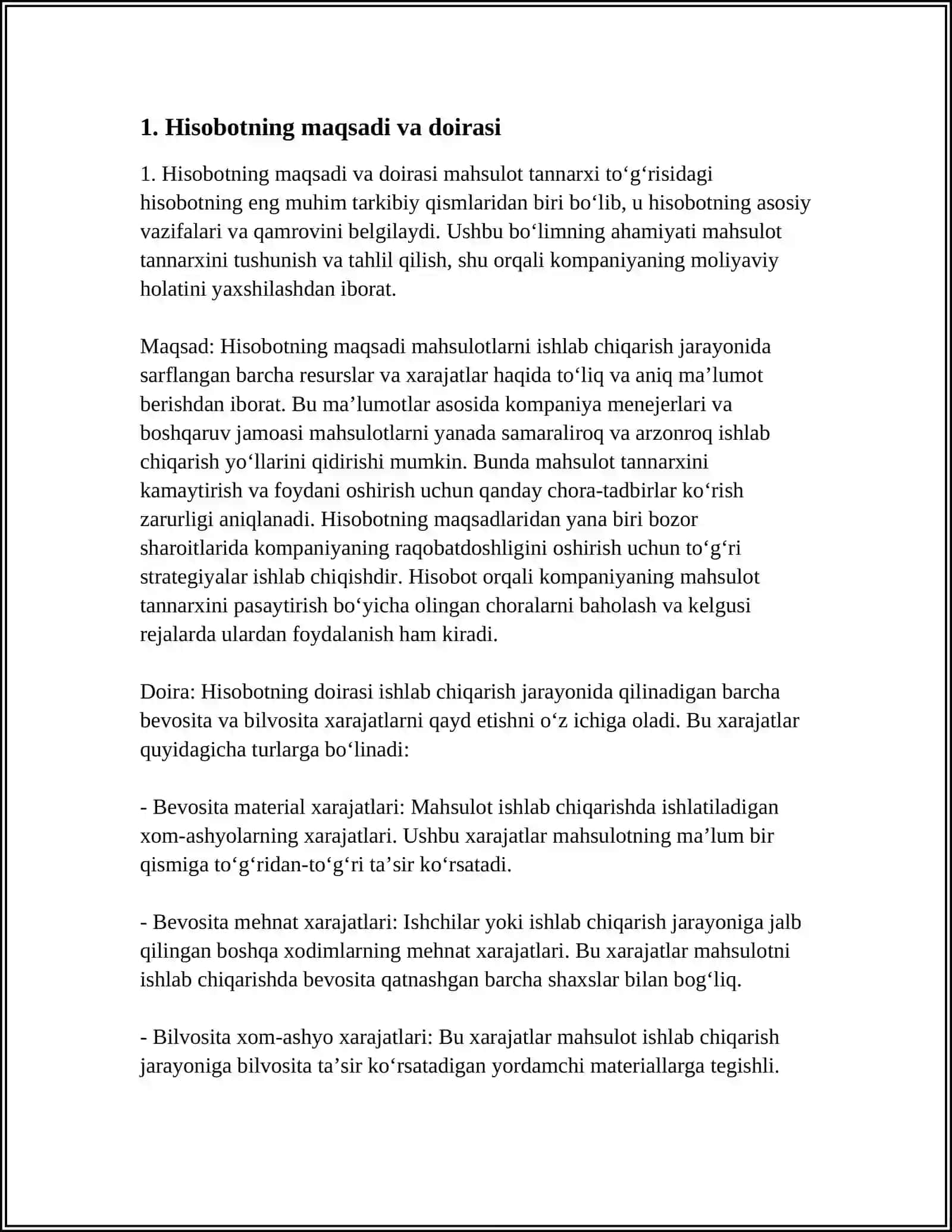 MAHSULOT TANNARXI TOGRISIDAGI HISOBOT 3
