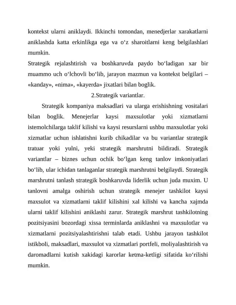 strategik rejalashritishning Vazifalari 3