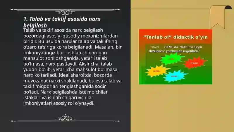Talab va taklif qonuniga ko'ra narx belgilash usullari 3